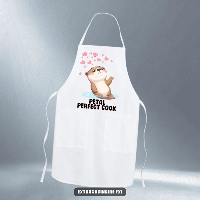 Funny otter petal apron showing an otter looking up at petals while cooking, adding gentle humor to kitchen tasks.