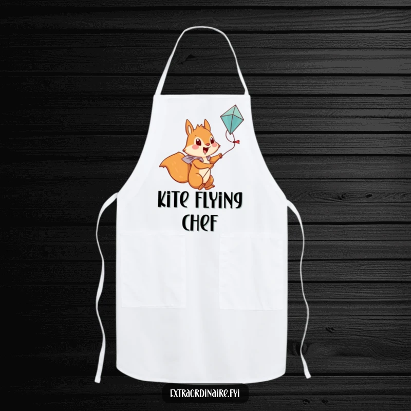 Funny Squirrel Apron: A brave squirrel character wears an apron and rides a kite.