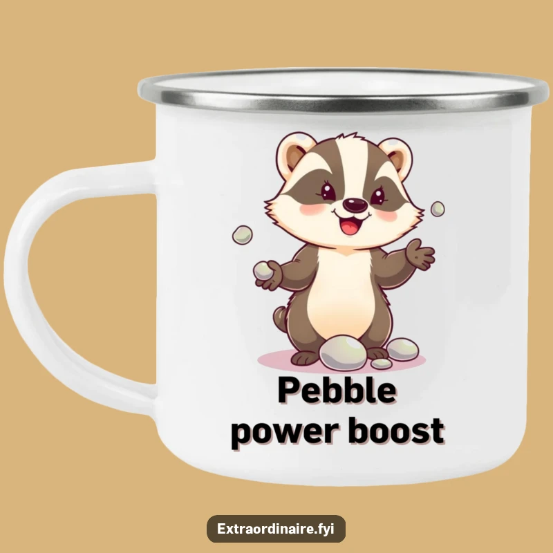 Funny Badger Pebble Juggle Camping Mug: Delighted Brews for Your Adventures!