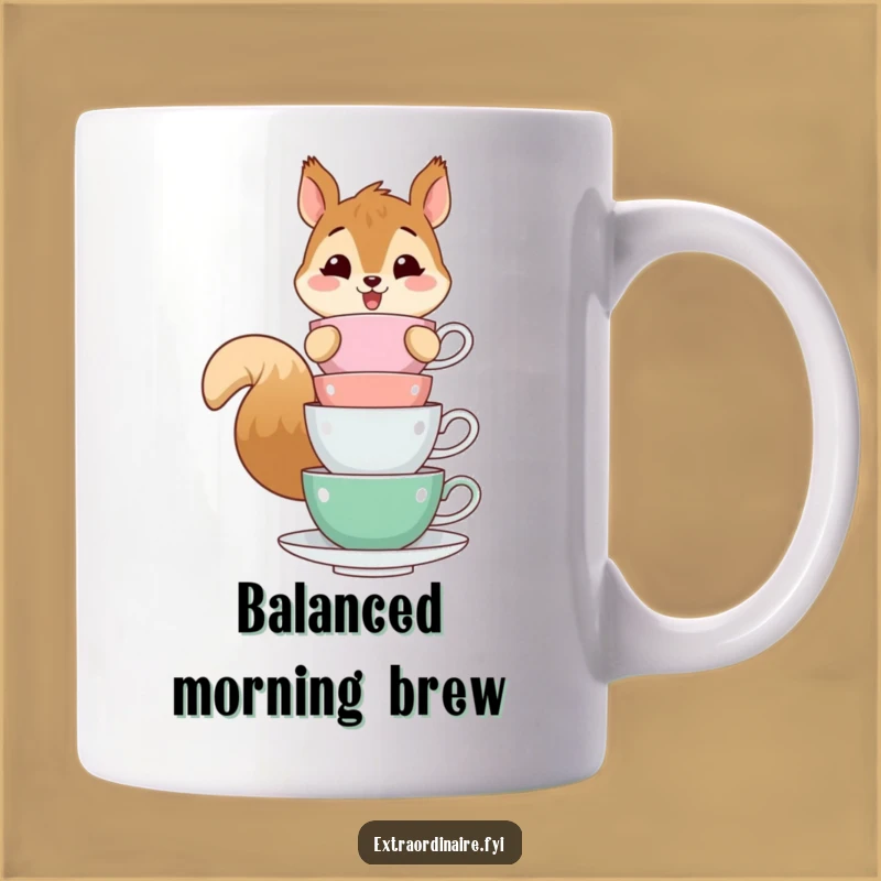 Funny Squirrel Teacup Balance Mug: Whimsical Acrobat & Gift!