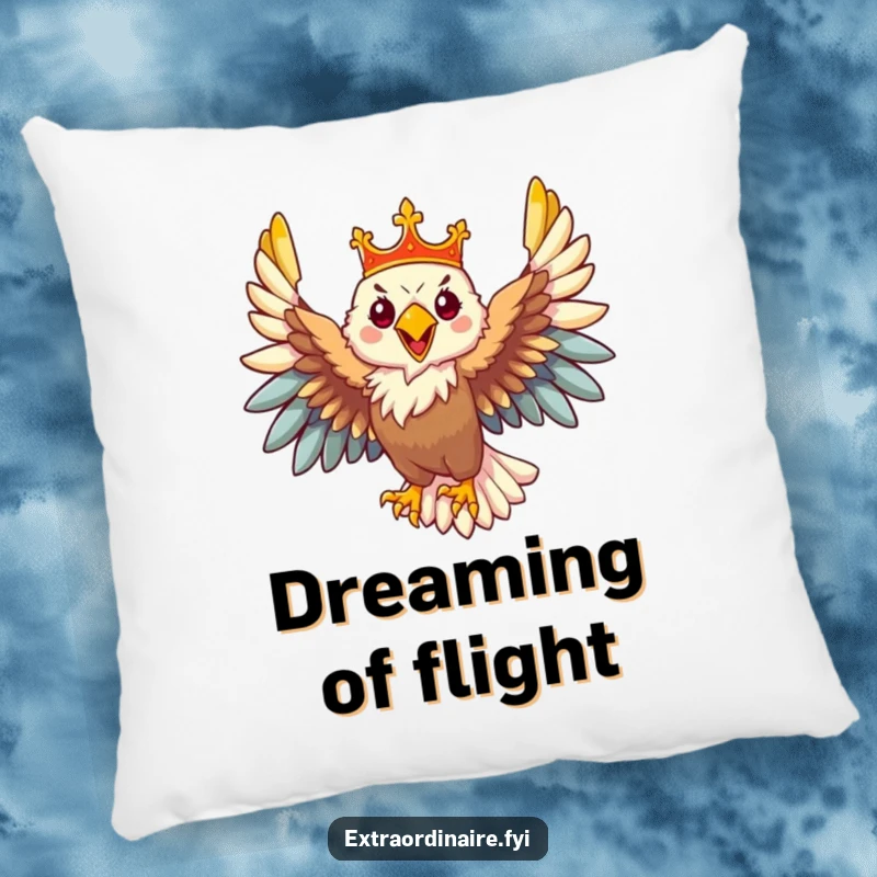 Funny Eagle Pillow: A majestic eagle wearing a crown rests peacefully, bringing regal comfort and a touch of humor to any room.