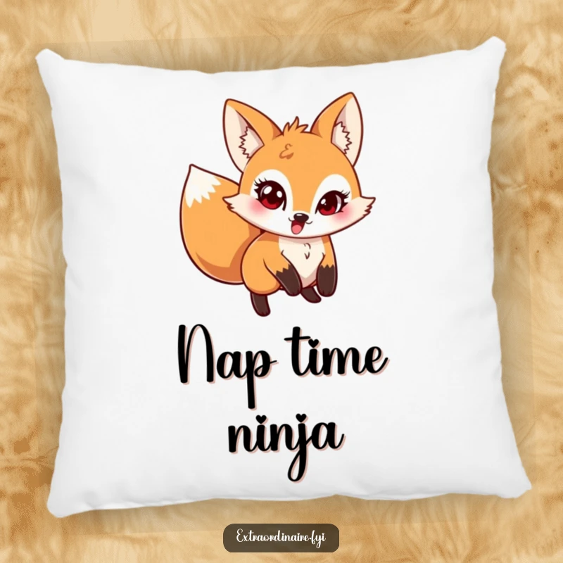 Funny Pouncing Fox Pillow featuring a mischievous fox leaping with a twinkle in its eye, providing comfort and a touch of playful charm.