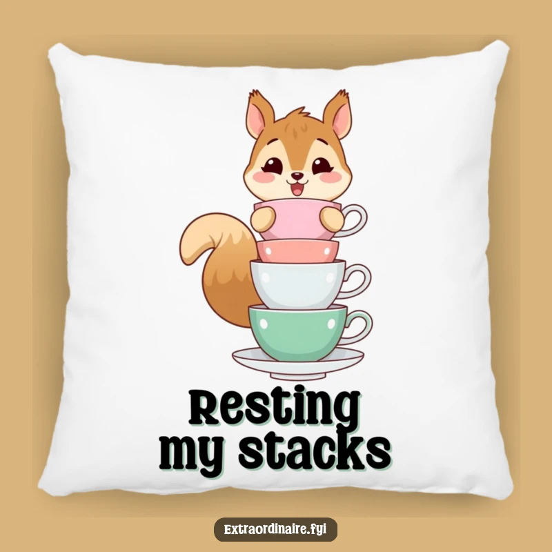 Funny Squirrel Teacup Balance Pillow: Cuddle Up with Whimsical Comfort!