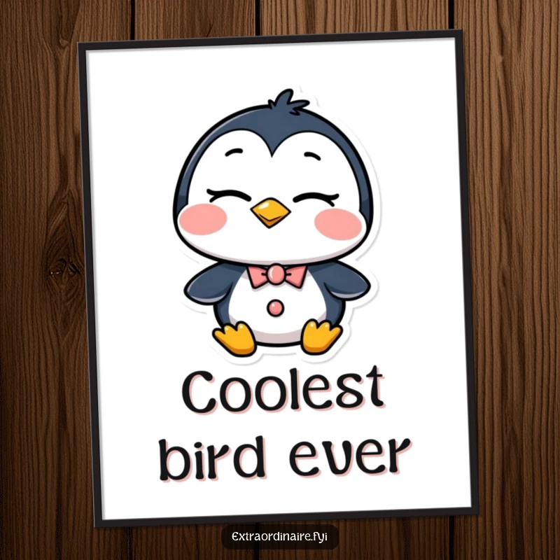 Funny Penguin Digital Art: A dapper penguin in a tuxedo gives a confident wink, perfect for printable wall art and humorous decor.