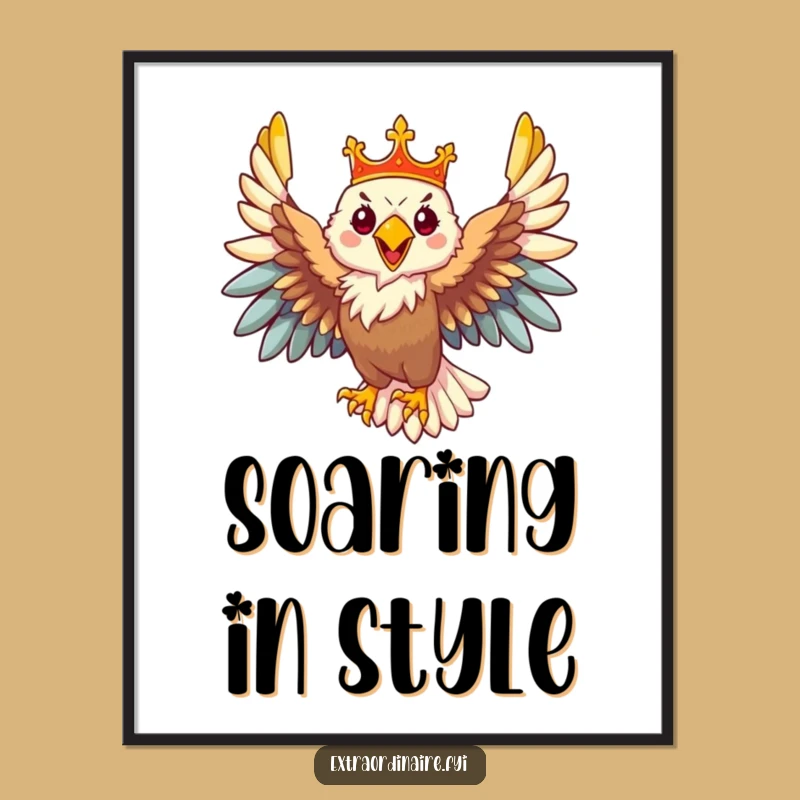 Funny Majestic Eagle Crown Digital Art: Regal Artwork for Instant Decor
