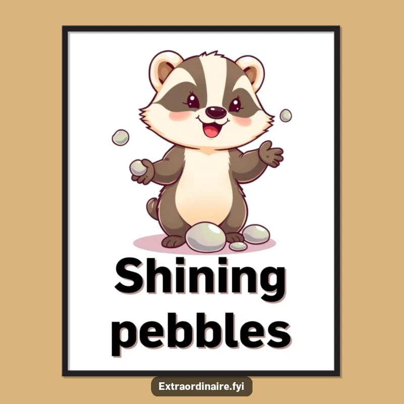 Funny Badger Pebble Juggle Digital Art: Delighted Acrobat Print for Instant Joy!