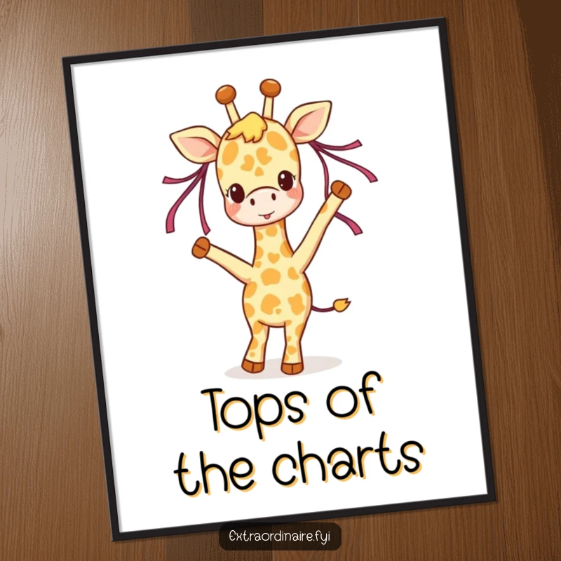 Funny giraffe digital art print, a joyful giraffe character dancing with ribbons, vibrant and uplifting wall art, instant download.