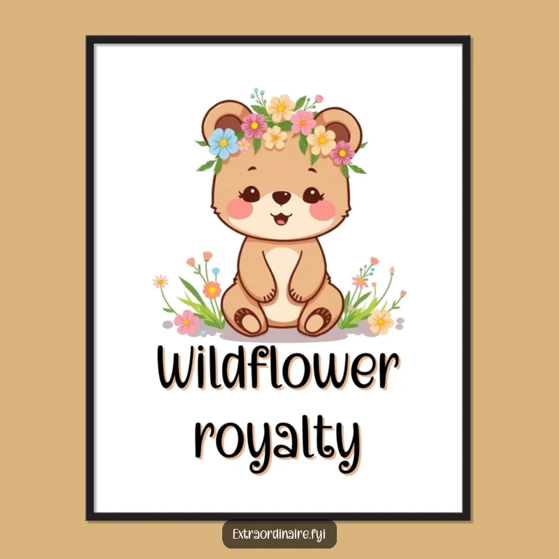 Funny Bear Cub Flower Crown Digital Art: Woodland Joy Print, Instant Funny Gift!