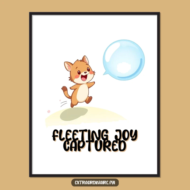 Funny Animal Bubble Chase Poster - Whimsical Wall Art for Joyful Spaces
