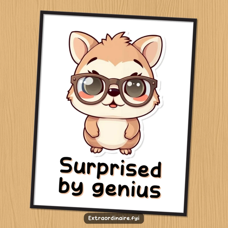 Funny poster art: an animal character wearing comically huge spectacles, eyes wide with a look of hilarious shock and amusement.