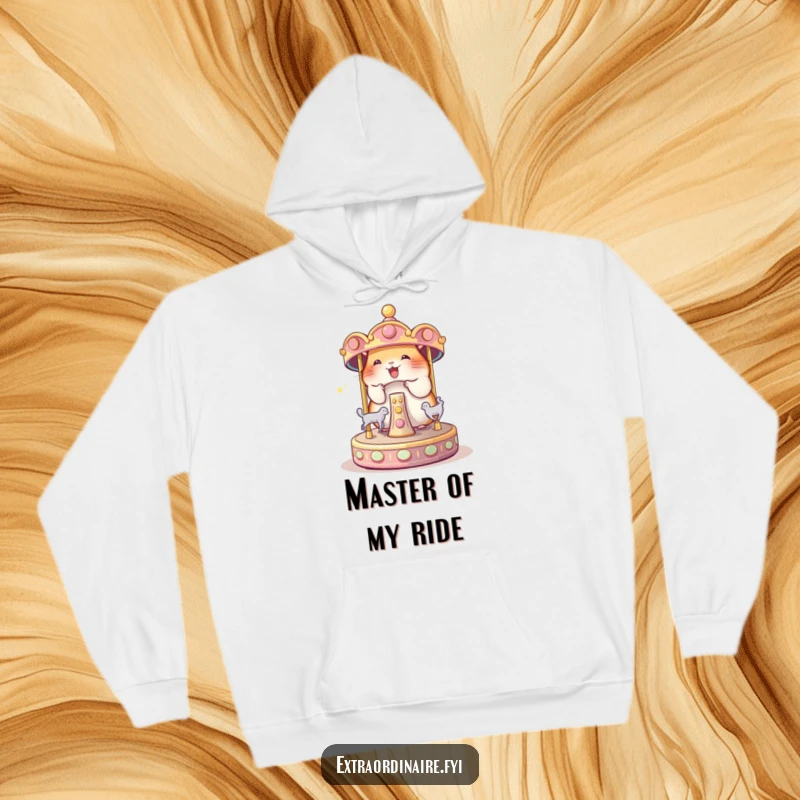 Funny Hamster Carousel Hoodie: A delighted hamster at the center of a tiny, magical spinning carousel, offering funny warmth.
