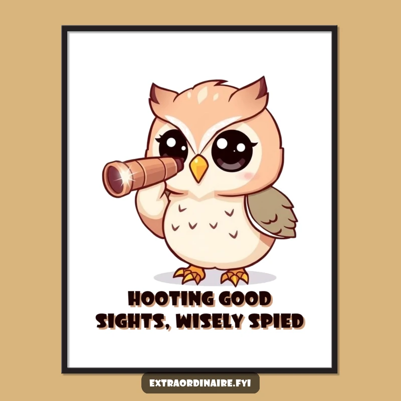 Curious Owl Telescope Funny Free Printable Wall Art - Cosmic Downloadable Decor!