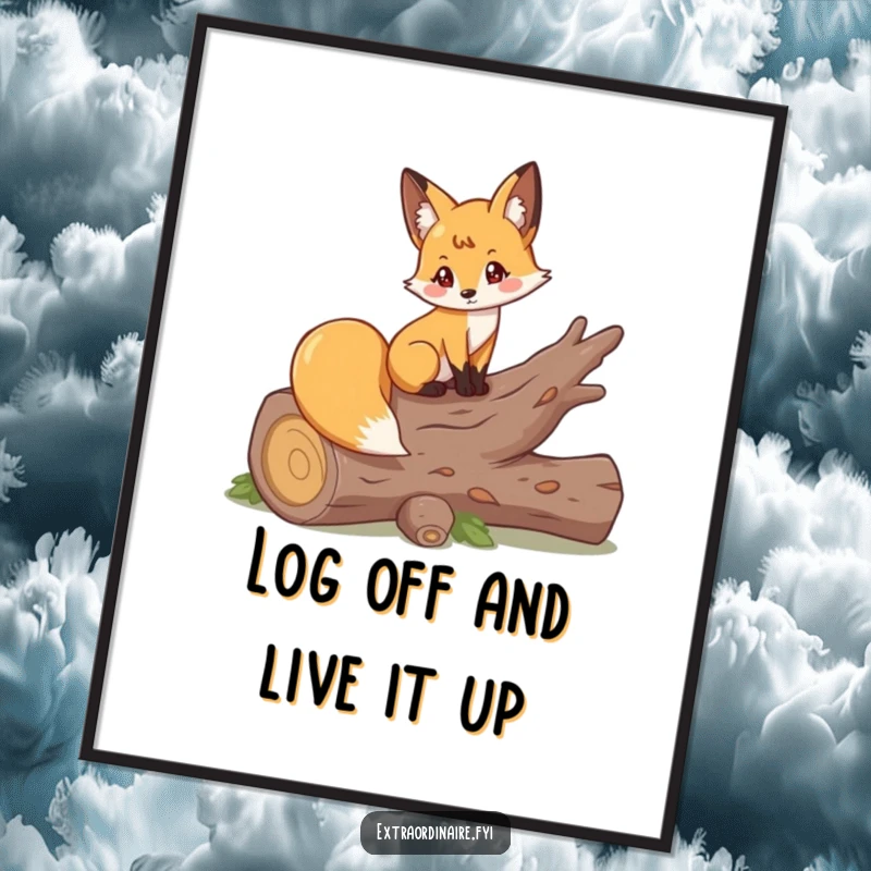 Funny Free Printable Fox Wall Art: A playful fox elegantly posing on a fallen log, adding woodland charm to decor.