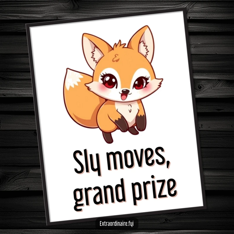 Funny Free Printable Wall Art: A mischievous fox with a knowing twinkle in its eye is caught mid-pounce in a forest setting.