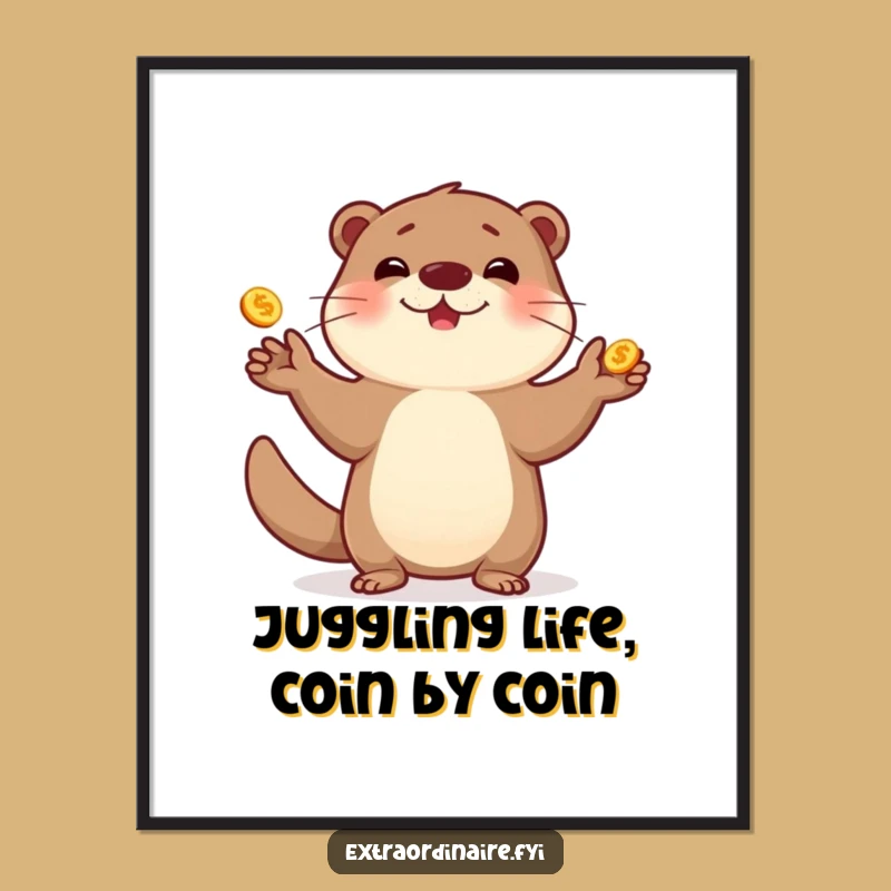 Free Printable Funny Wall Art: Otter Juggling Gold Downloadable Decor