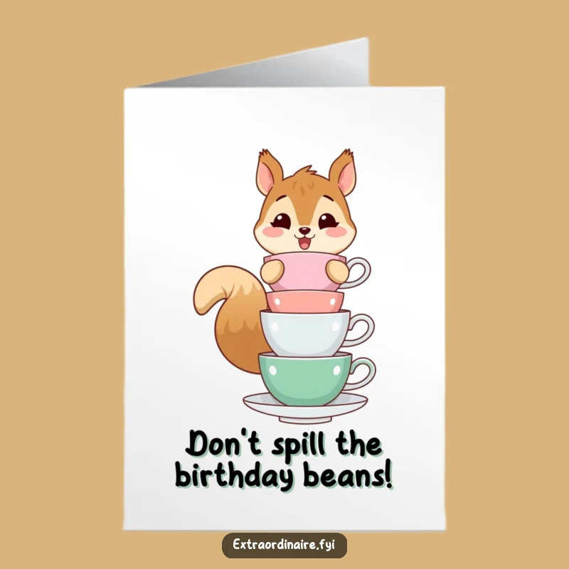 Funny Free Printable Birthday Card: Squirrel Teacup Tower, Hilarious Downloadable Gift