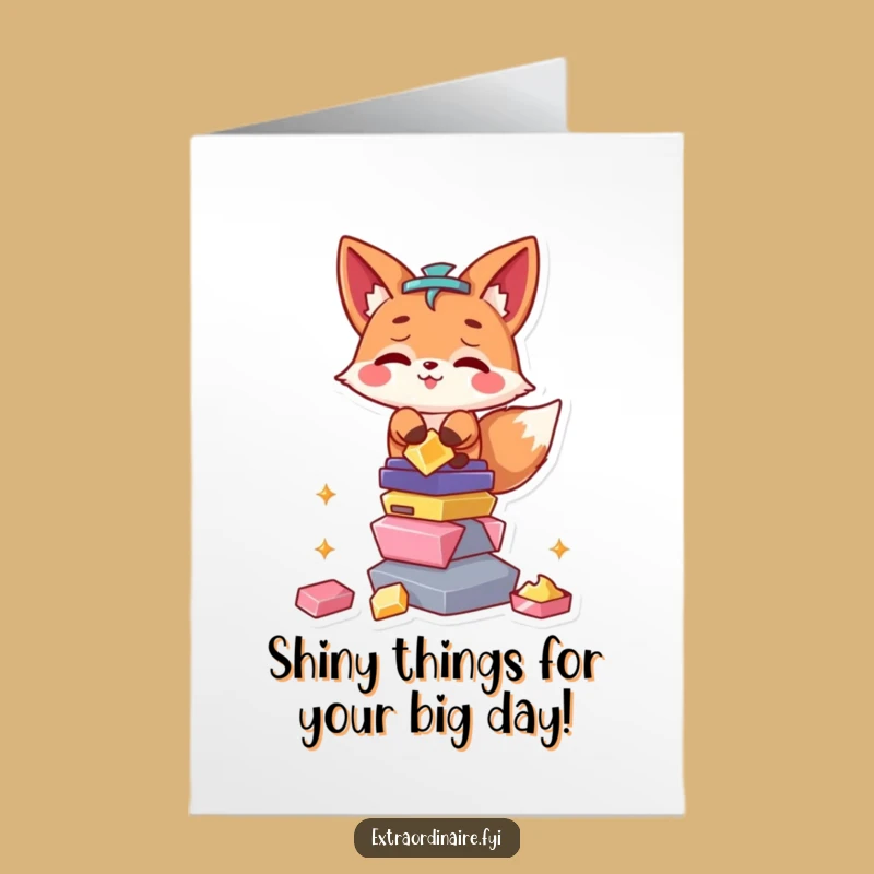 Funny Free Printable Birthday Card: Mischievous Fox Shiny Stuff - Downloadable Gift!