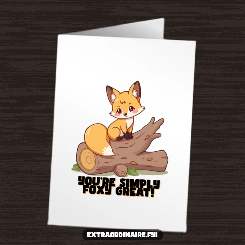 Funny Free Printable Fox Congratulations Card: Elegant fox striking a pose on a log, celebrating a grand achievement.