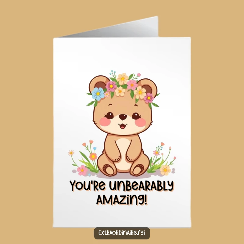 Free Printable Bear Cub Congrats Card: Funny Wildflower Bloom Downloadable