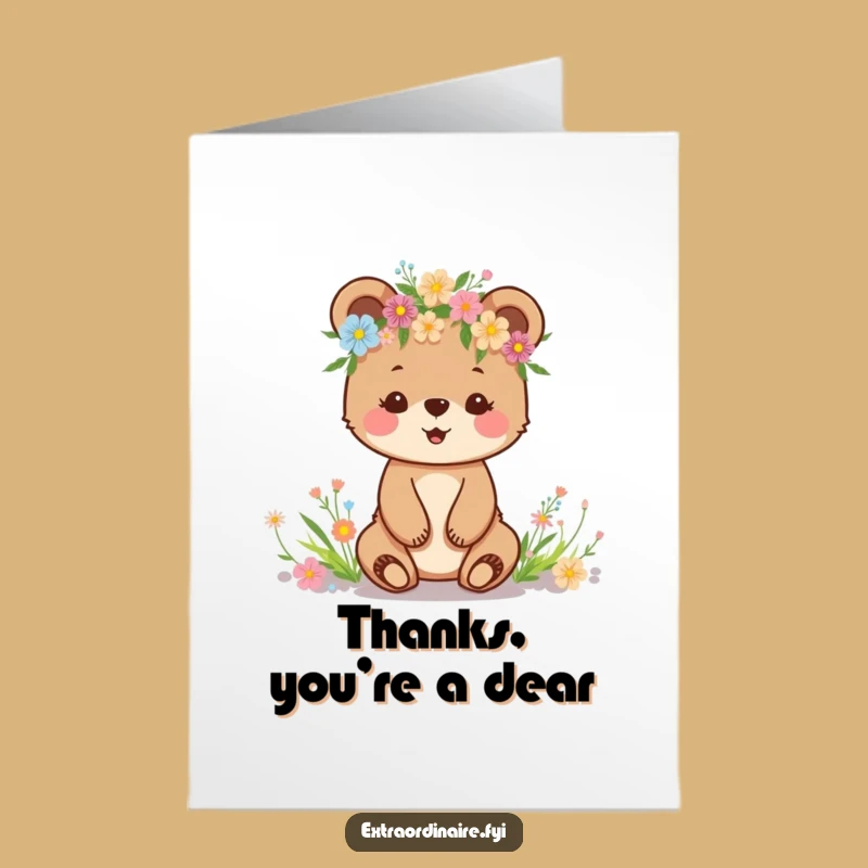 Free Printable Bear Cub Thank You Card: Funny Wildflower Gratitude Downloadable