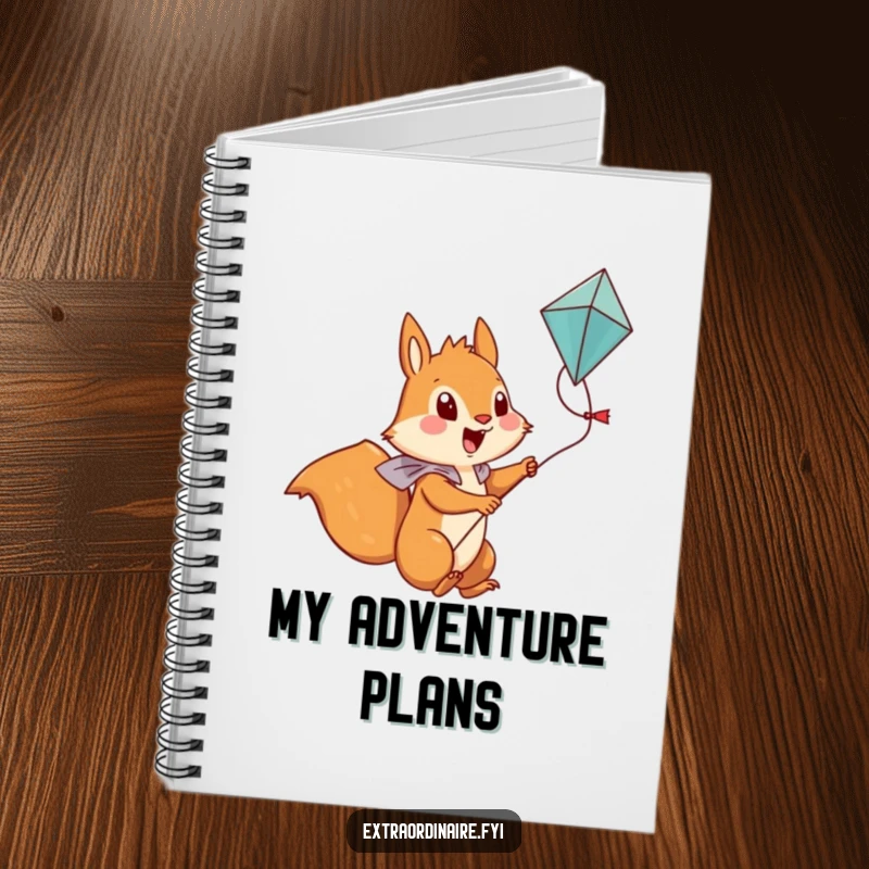 Funny Squirrel Notebook: A brave squirrel character holds a kite string, ready to jot down daring ideas.