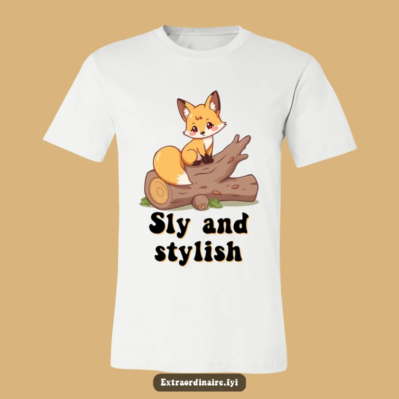 Funny Fox Log Pose T-Shirt: Woodland Elegance, Ideal Funny Gift!