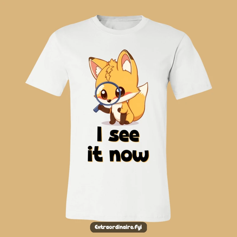 Funny Fox Magnifying Glass T-Shirt - Hilarious Curious Animal Tee