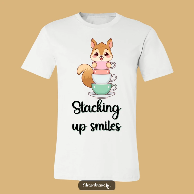 Funny Squirrel Teacup Balance T-Shirt: Wearable Whimsy and Acrobat Fun!