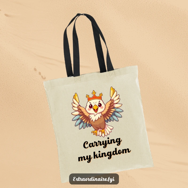Funny Eagle Tote Bag: A majestic eagle adorned with a crown soars, making this tote a symbol of strength and regal humor.